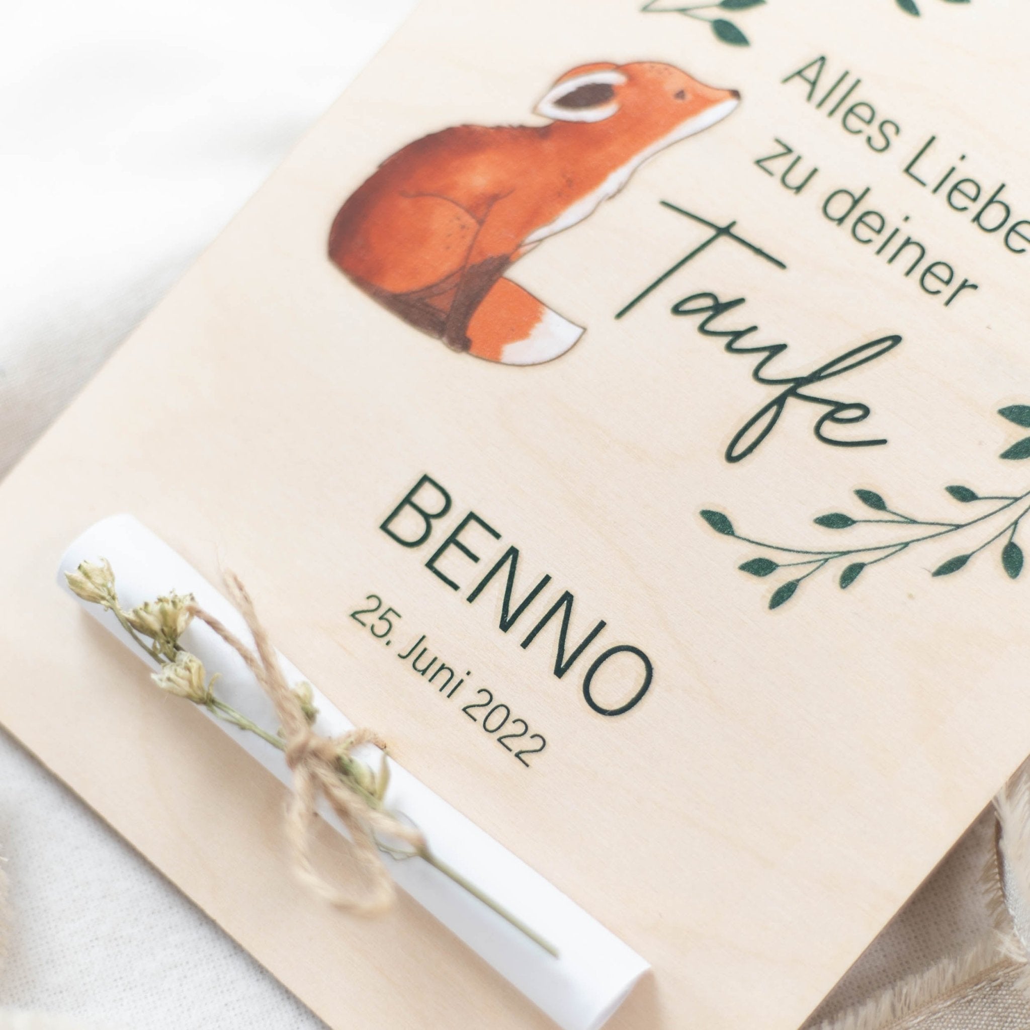 Personalisierte Holzkarte XL Geldgeschenk | Taufe Fuchs