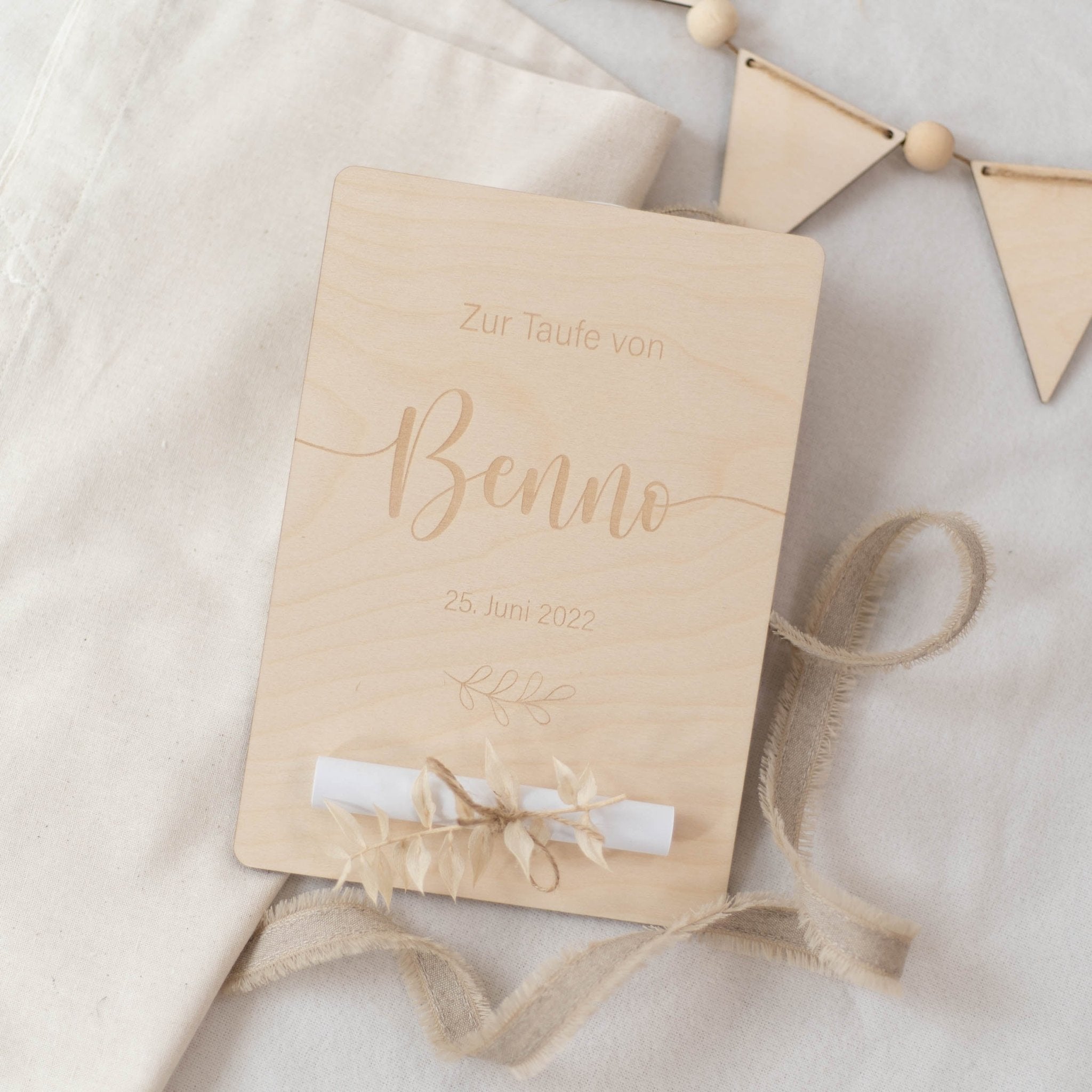 Personalisierte Holzkarte XL Geldgeschenk | Taufe Zweig