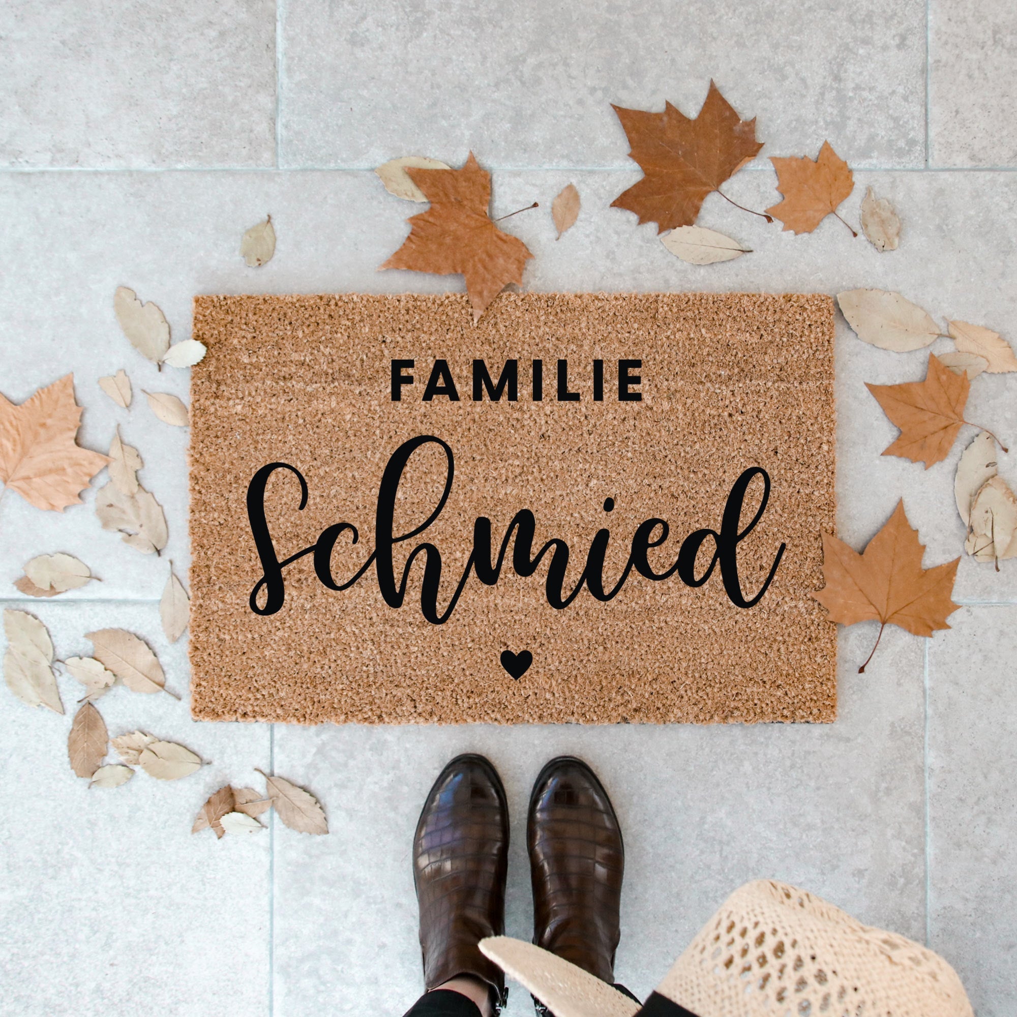 Personalisierte Kokos Fußmatte | Familie Herz