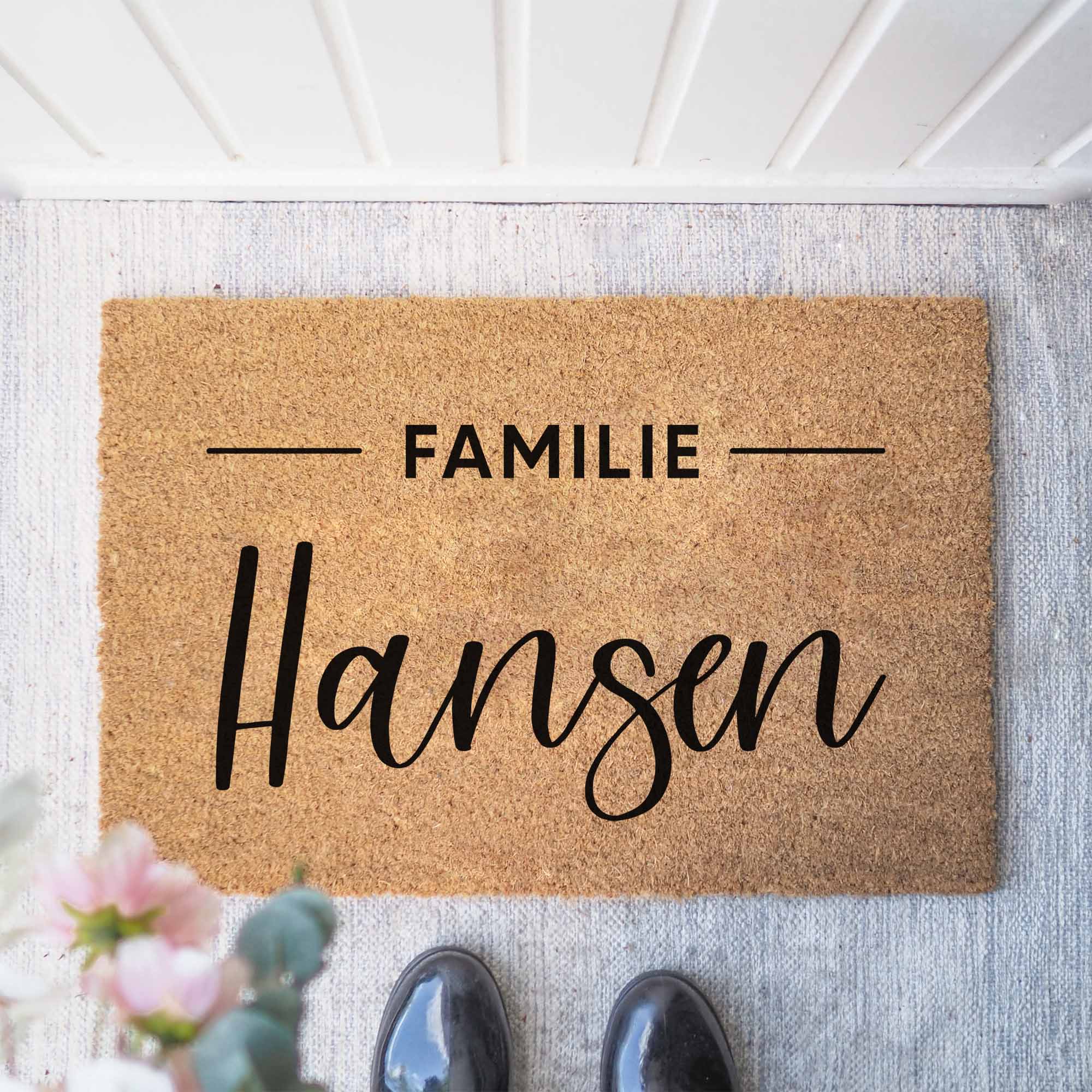 Personalisierte Kokos Fußmatte | Familienname Linie
