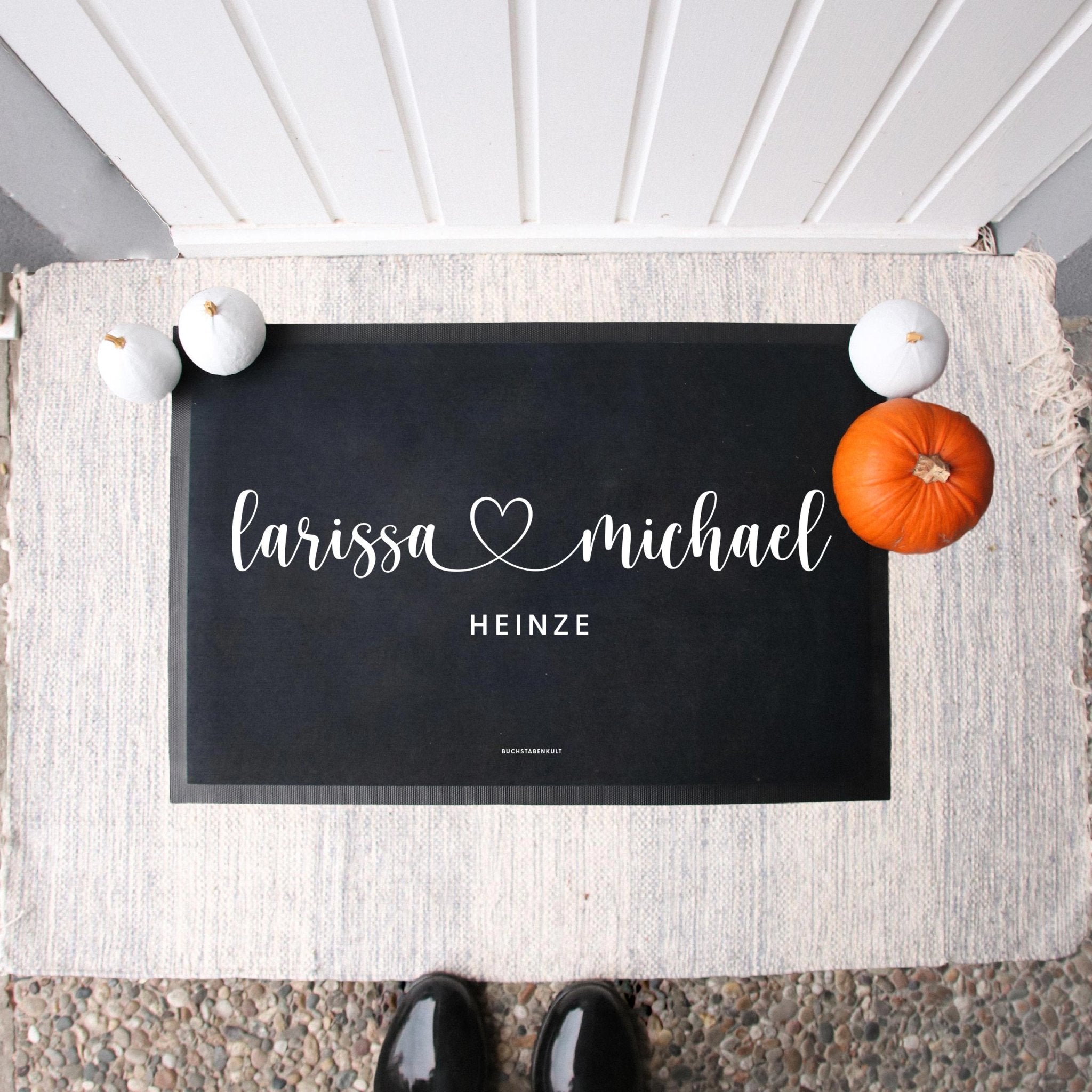 Personalisierte Stoff Fußmatte | Herzchen Verbindung