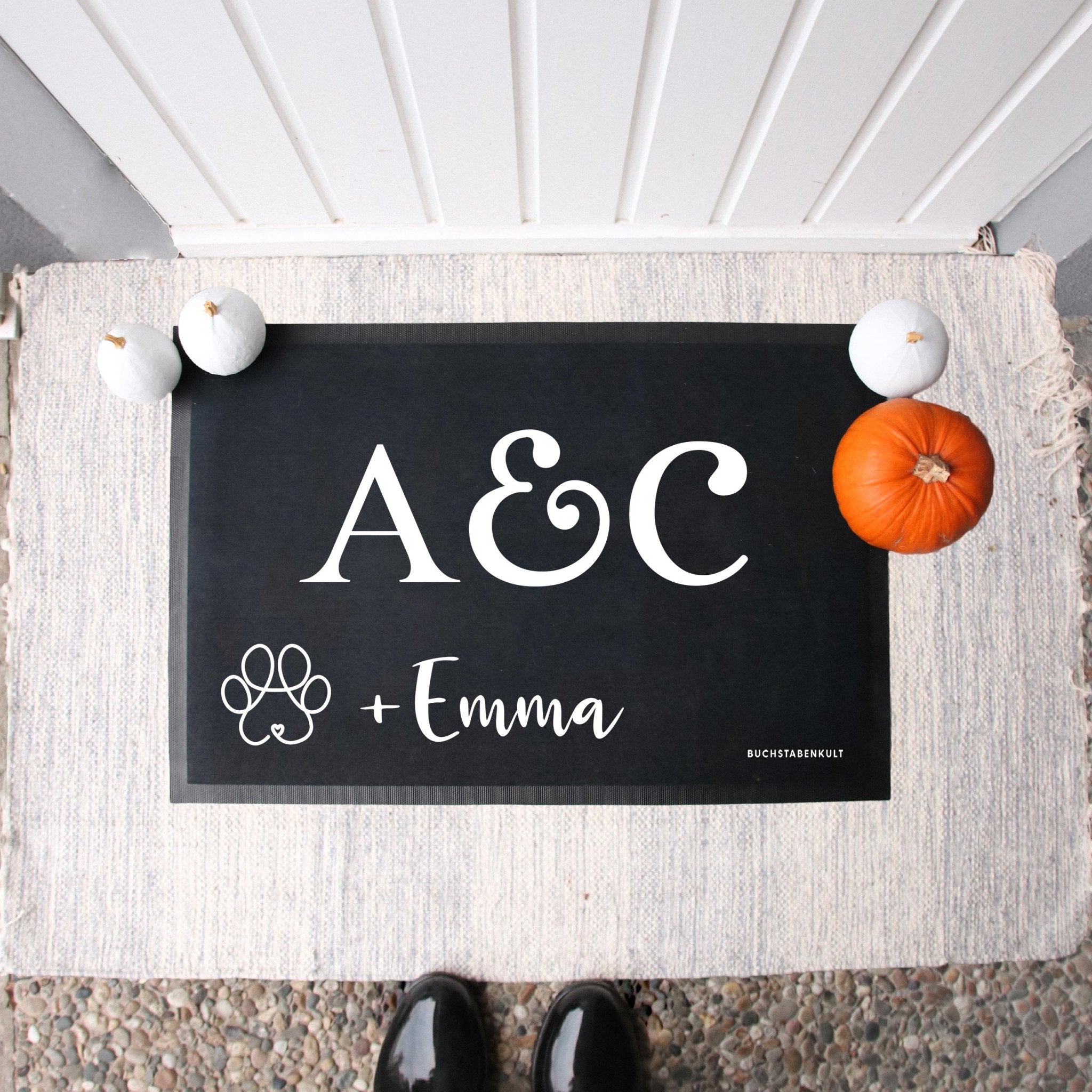 Personalisierte Stoff Fußmatte | Initialen & Vierbeiner