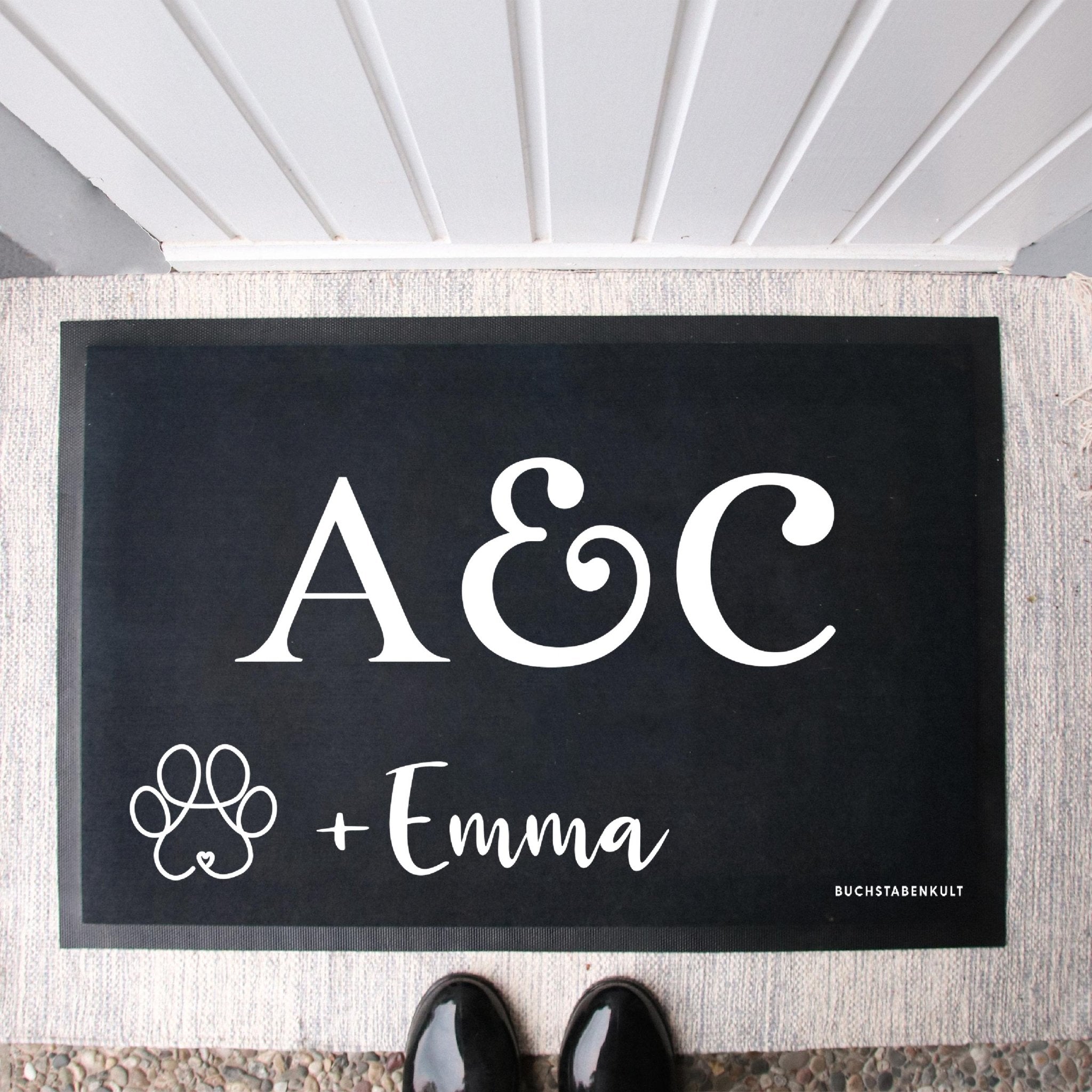 Personalisierte Stoff Fußmatte | Initialen & Vierbeiner