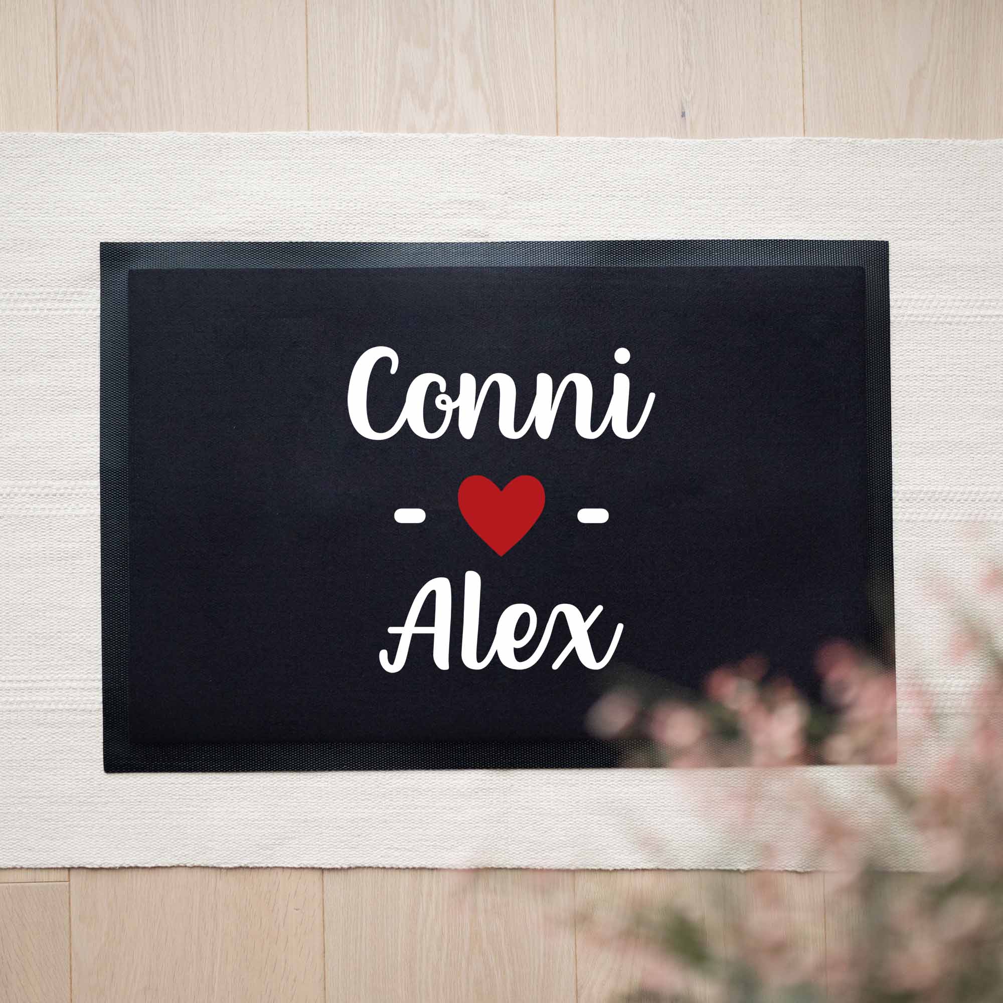 Personalisierte Stoff Fußmatte | Paar Herz rot