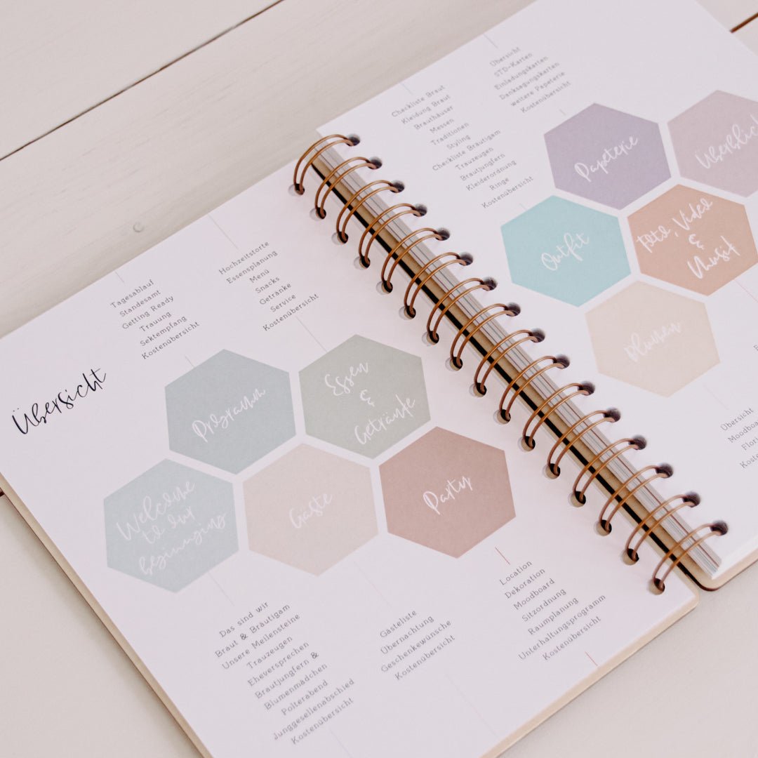 Personalisierter Hochzeitsplaner Holzbuch 'Blumenkranz'