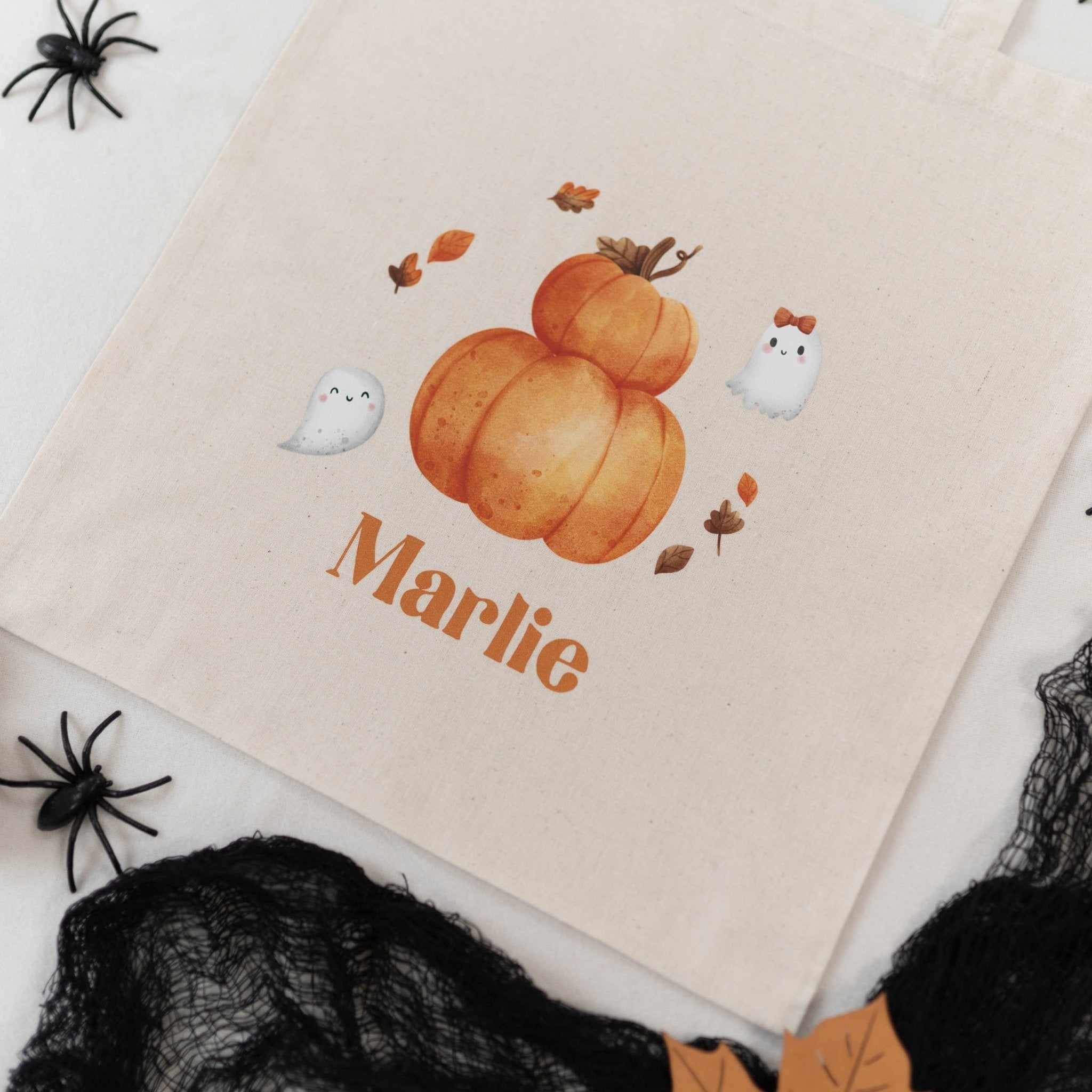 Personalisierter Stoffbeutel NATUR | Halloween Kürbis Geist