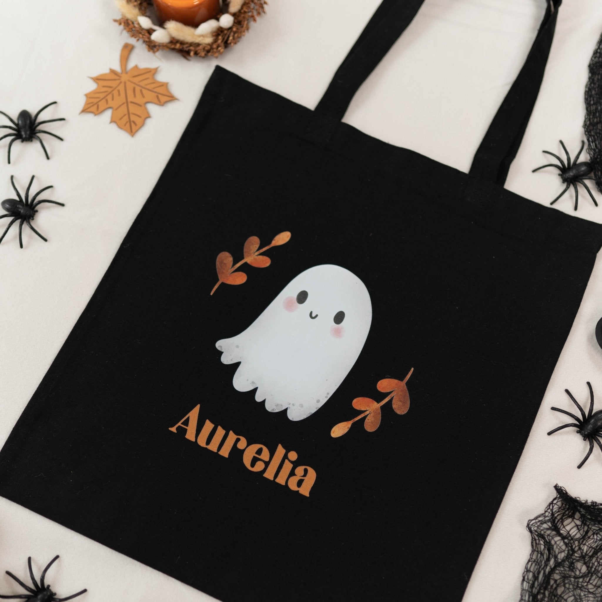 Personalisierter Stoffbeutel SCHWARZ | Halloween Geist