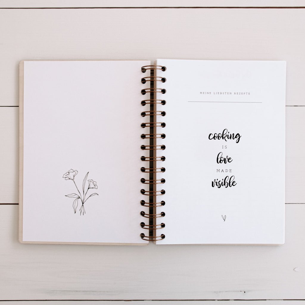 Personalisiertes Rezeptbuch Holzbuch 'Blume'