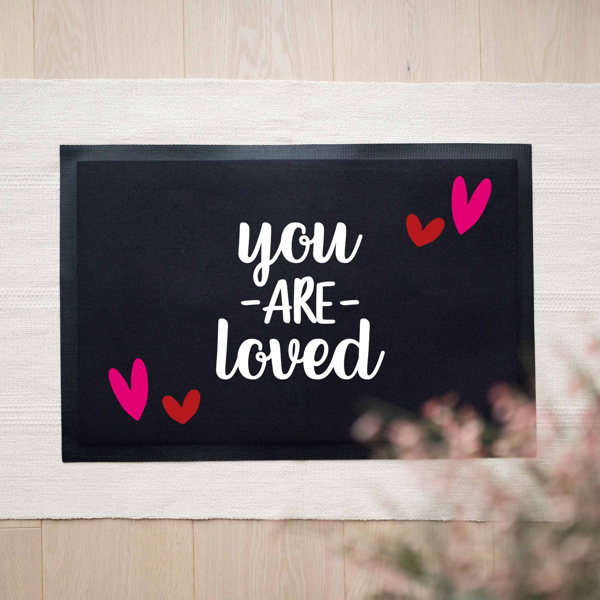 Stoff Fußmatte | Loved Herz rot