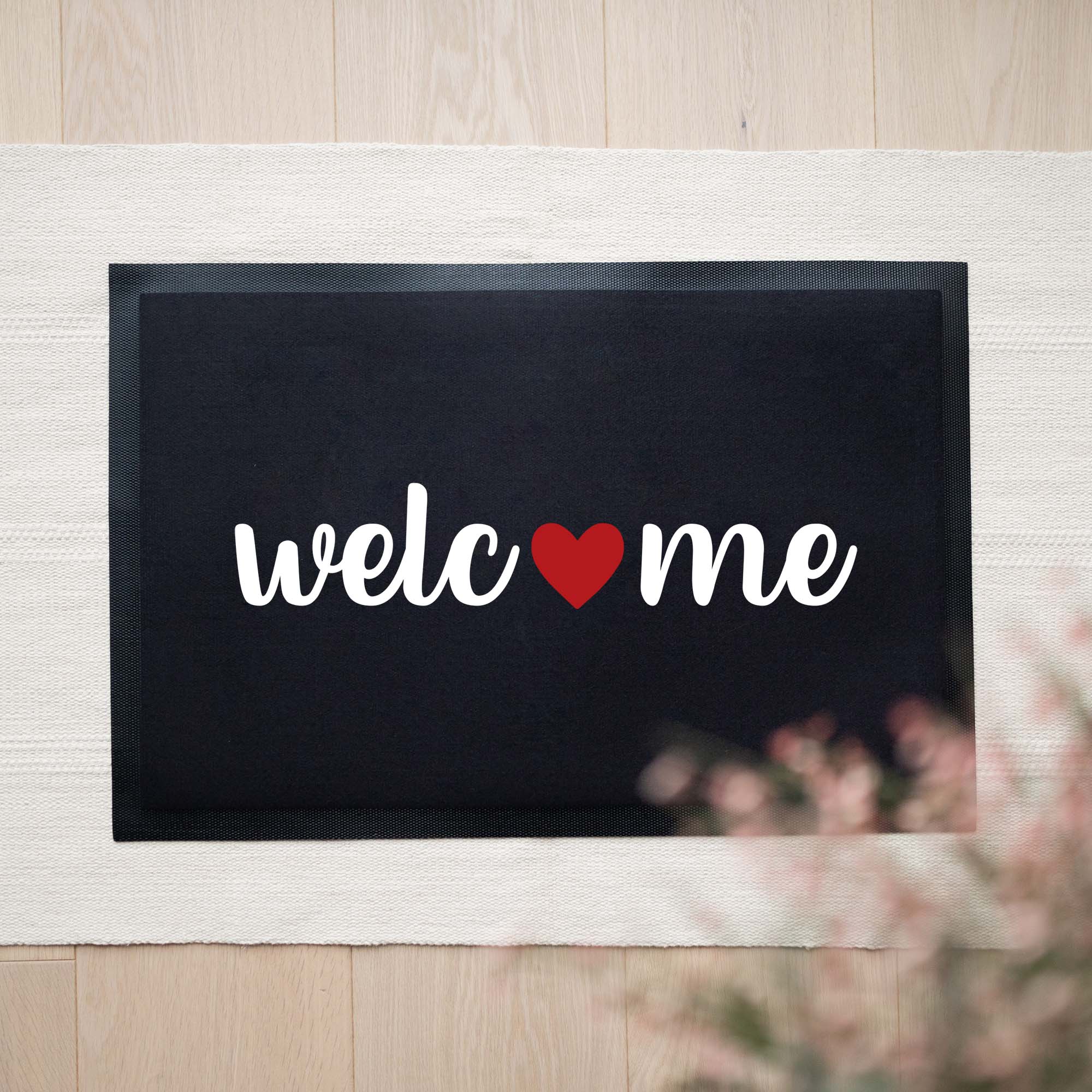 Stoff Fußmatte | Welcome Herz rot