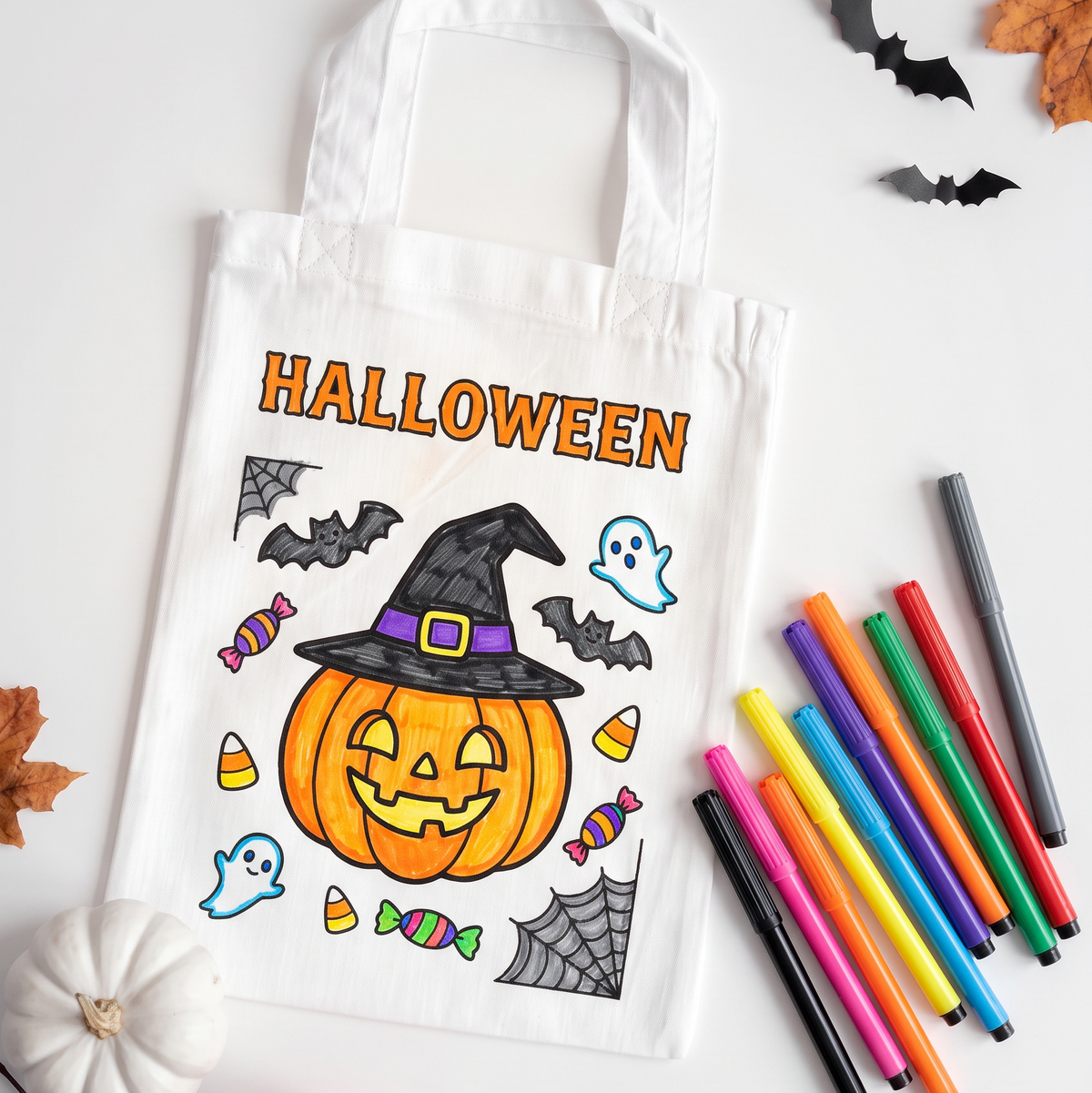 Kindertasche zum Ausmalen | Halloween Motive (ab 5 Stk.)