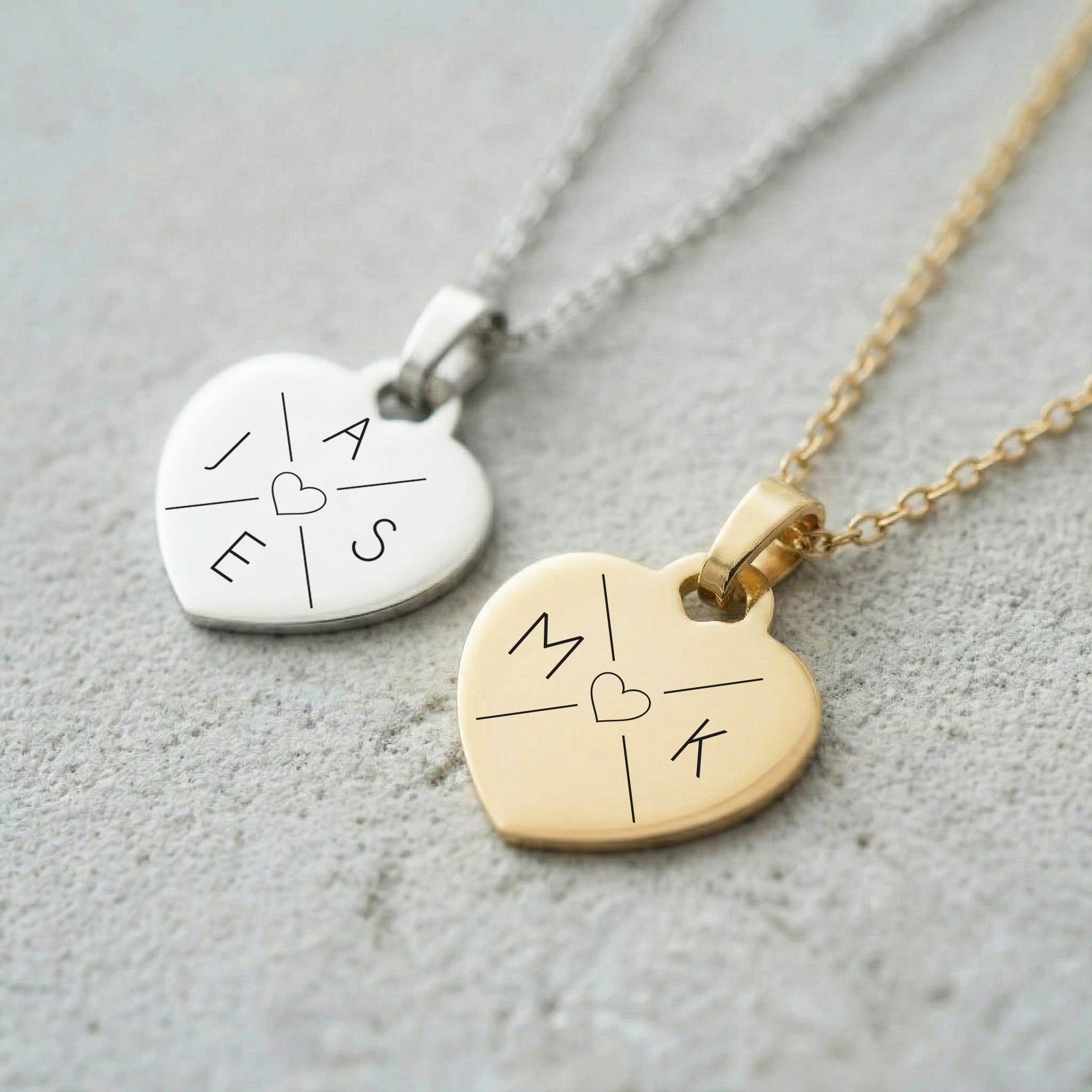 Personalisierte Herzkette mit Gravur |  Kreuz Initialen