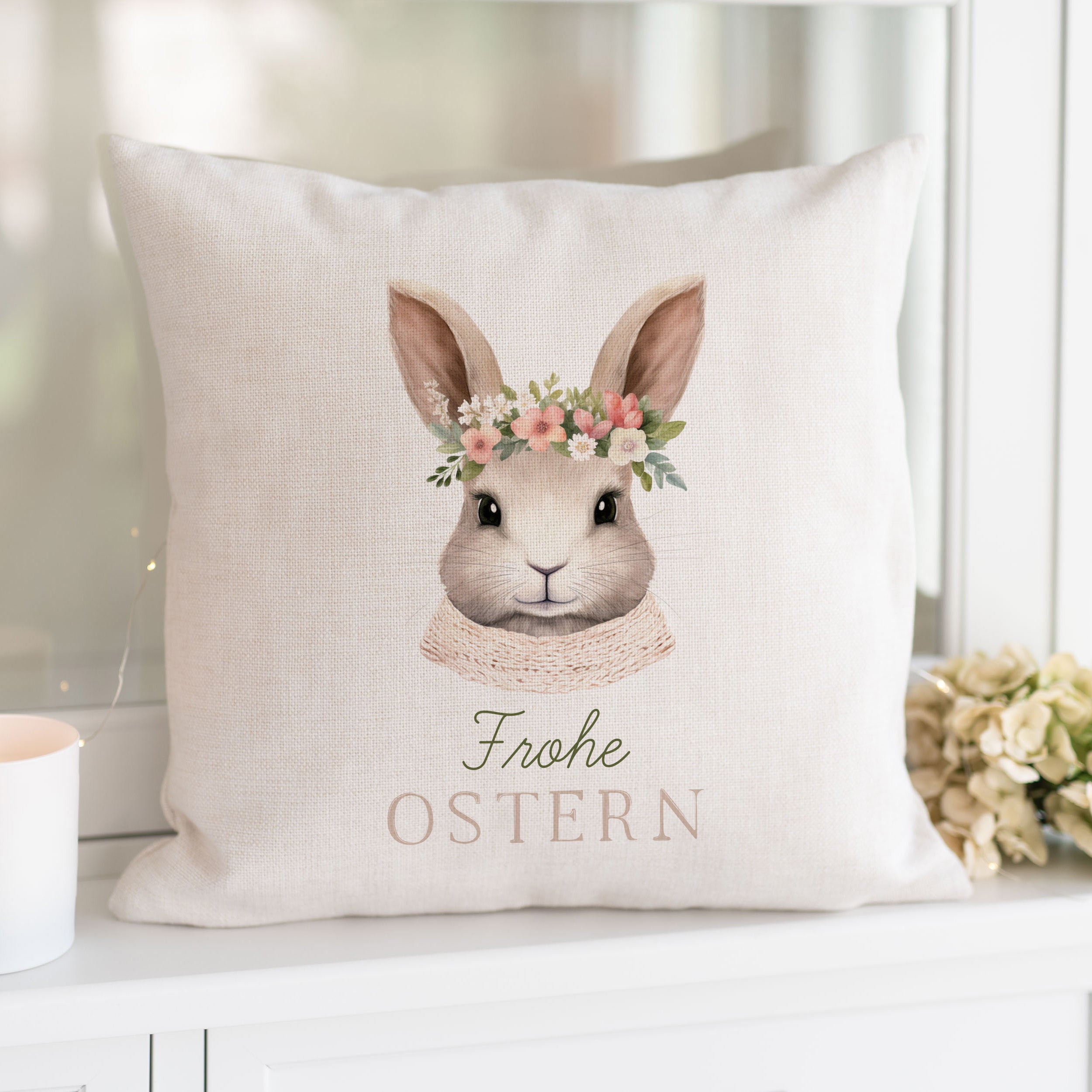 Kissen | Hase Blumenkranz Frohe Ostern