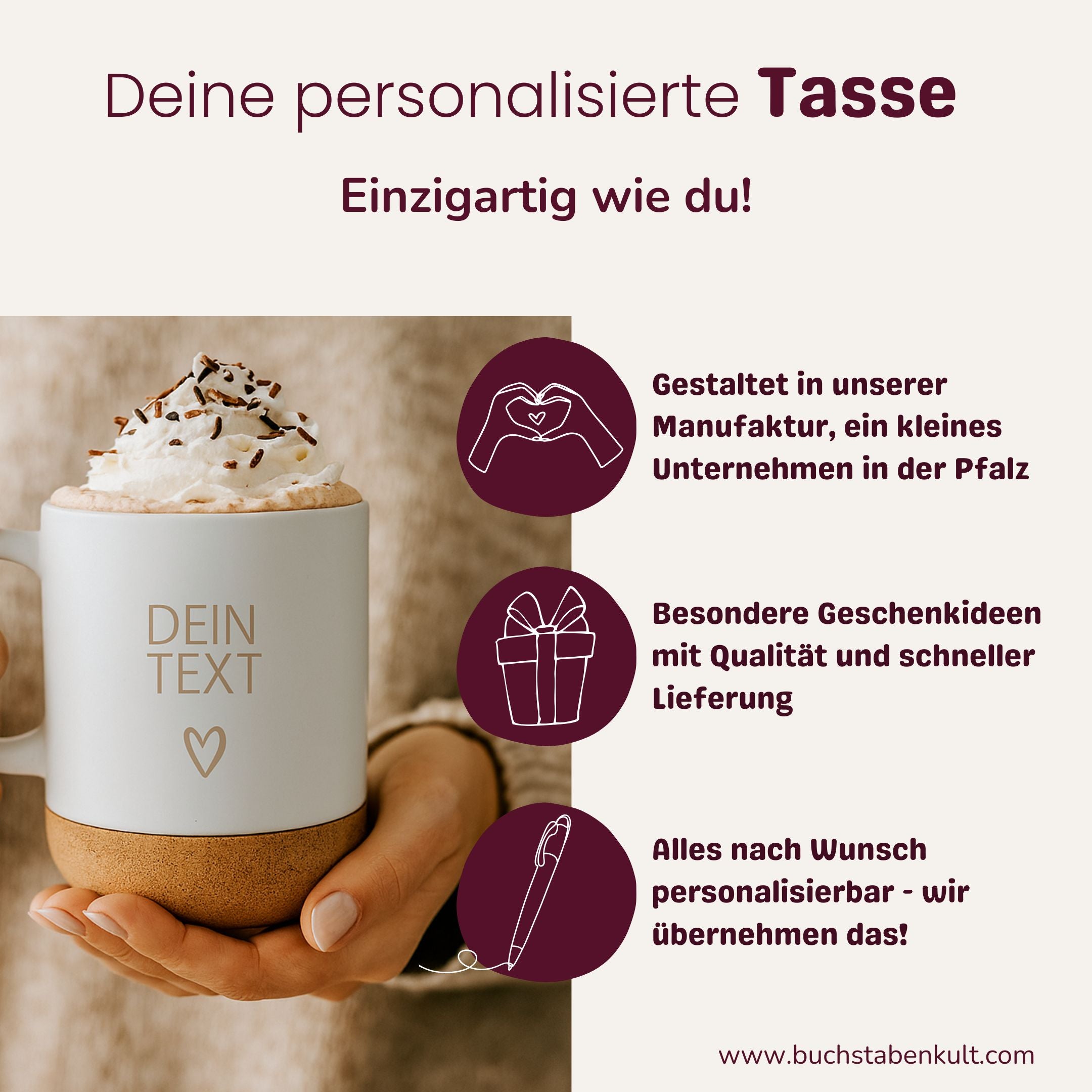 Becher Kork | Dein Text Herz