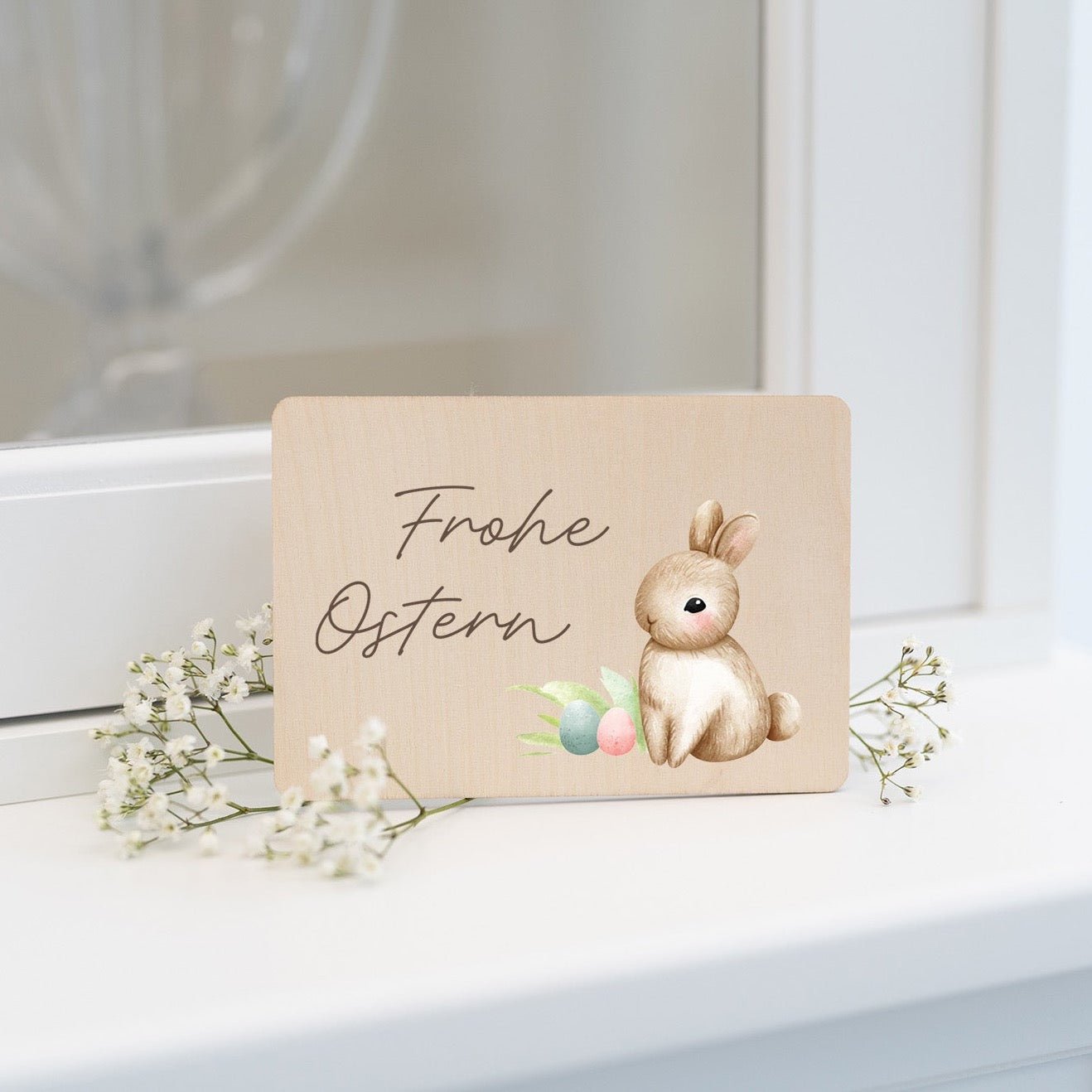 Holzkarte | Frohe Ostern Hase Ostereier