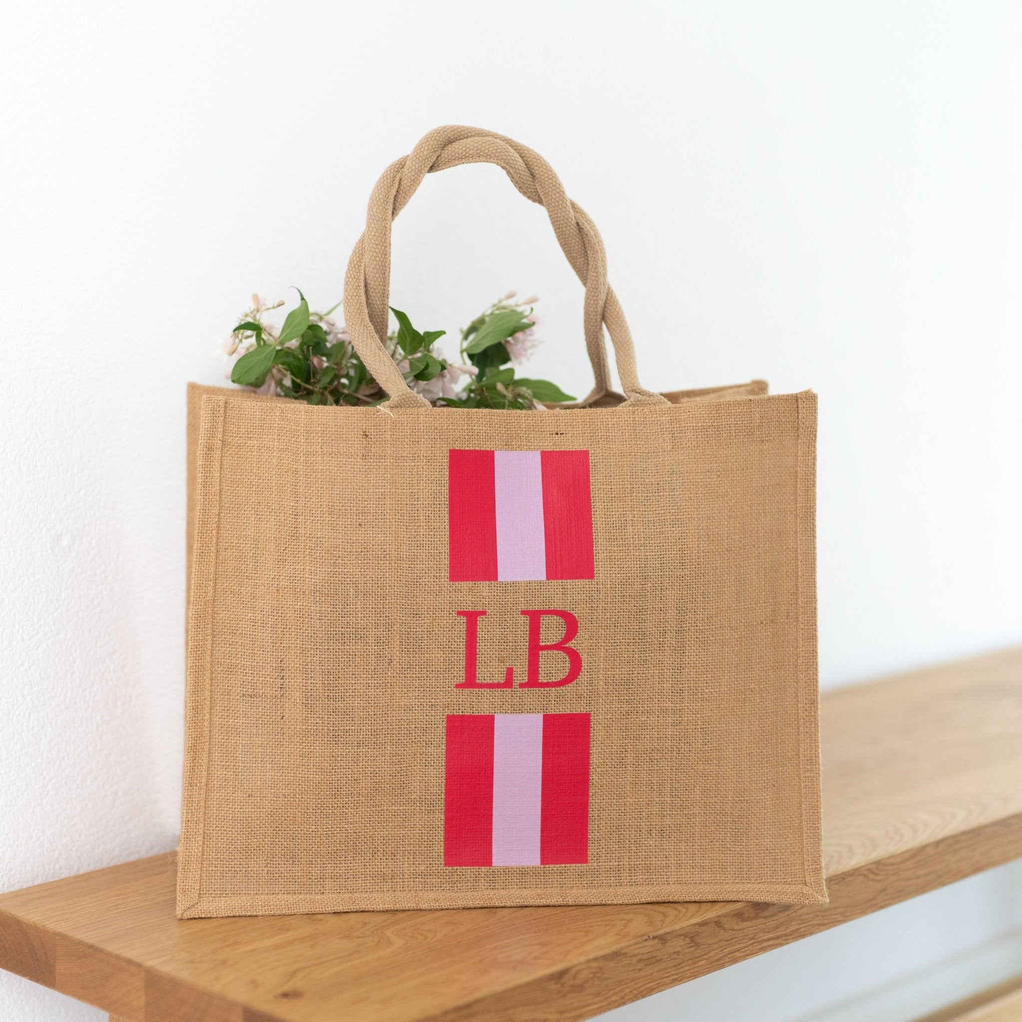Personalisierte Jutetasche NATUR | Pink Stripes