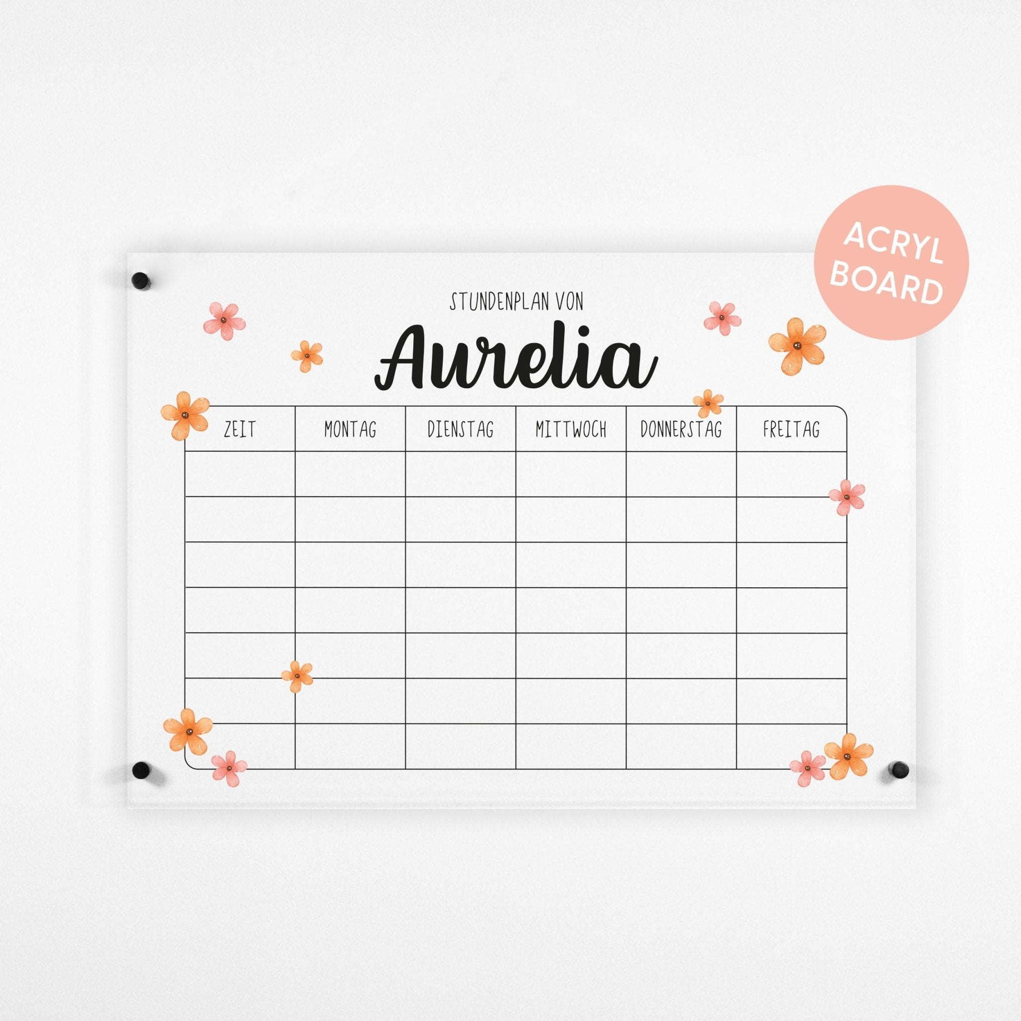 Personalisierter Acryl Stundenplan | Pink Flowers