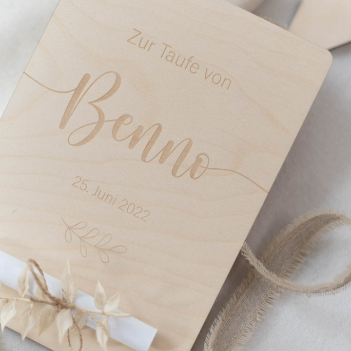 Personalisierte Holzkarte XL Geldgeschenk | Taufe Zweig