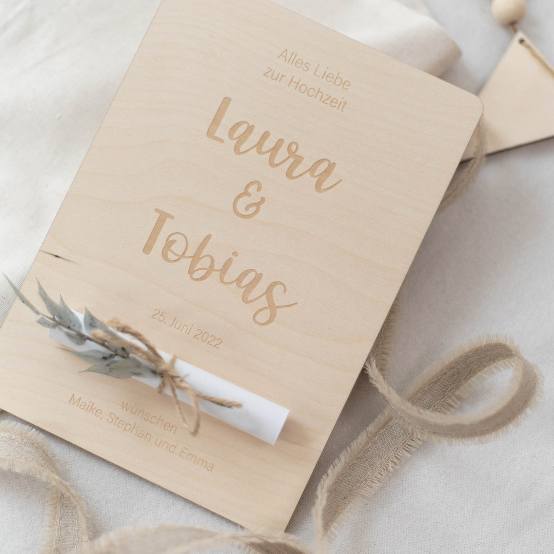 Personalisierte Holzkarte XL Geldgeschenk | Hochzeit Brautpaar