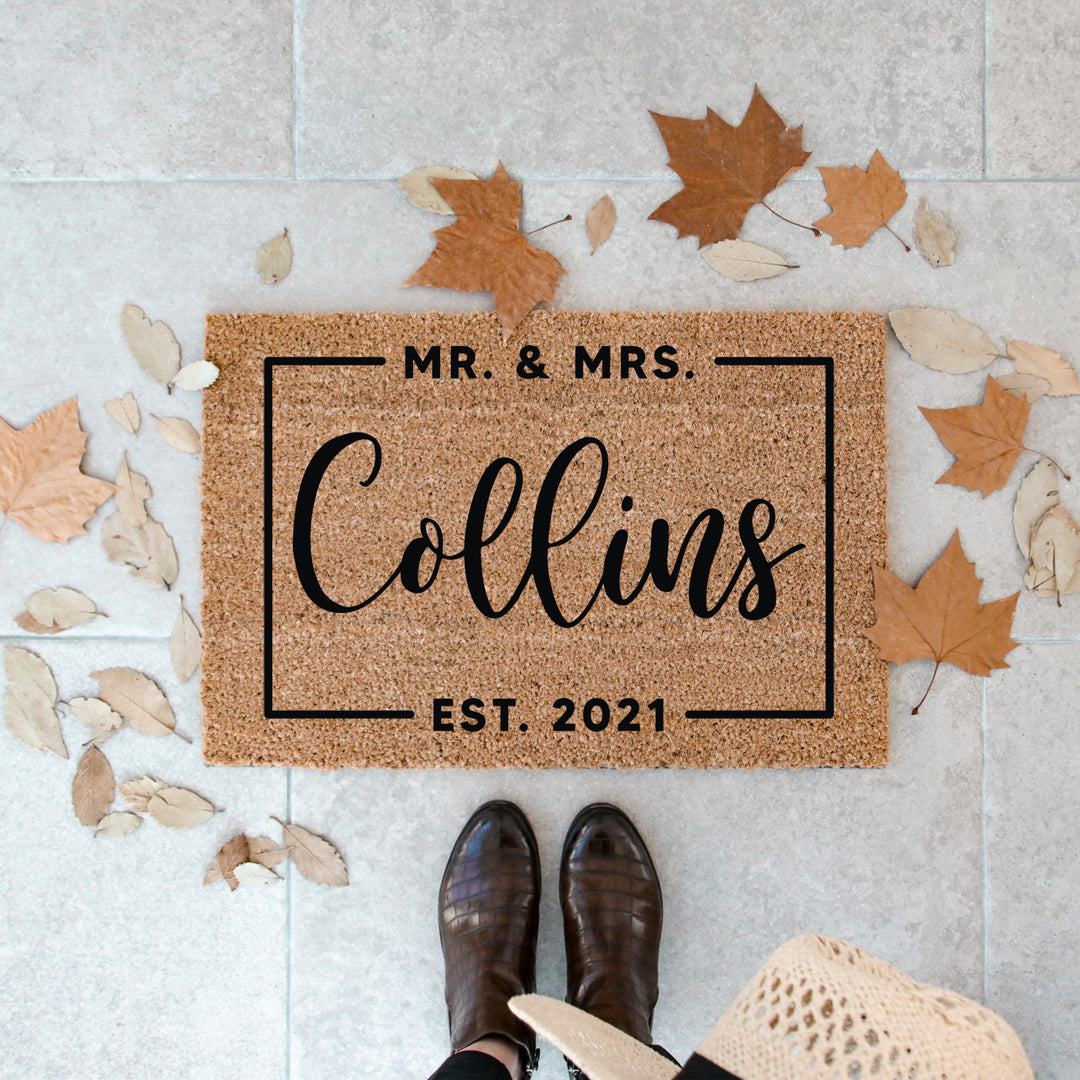 Personalisierte Kokos Fußmatte | Mr & Mrs Rahmen Date