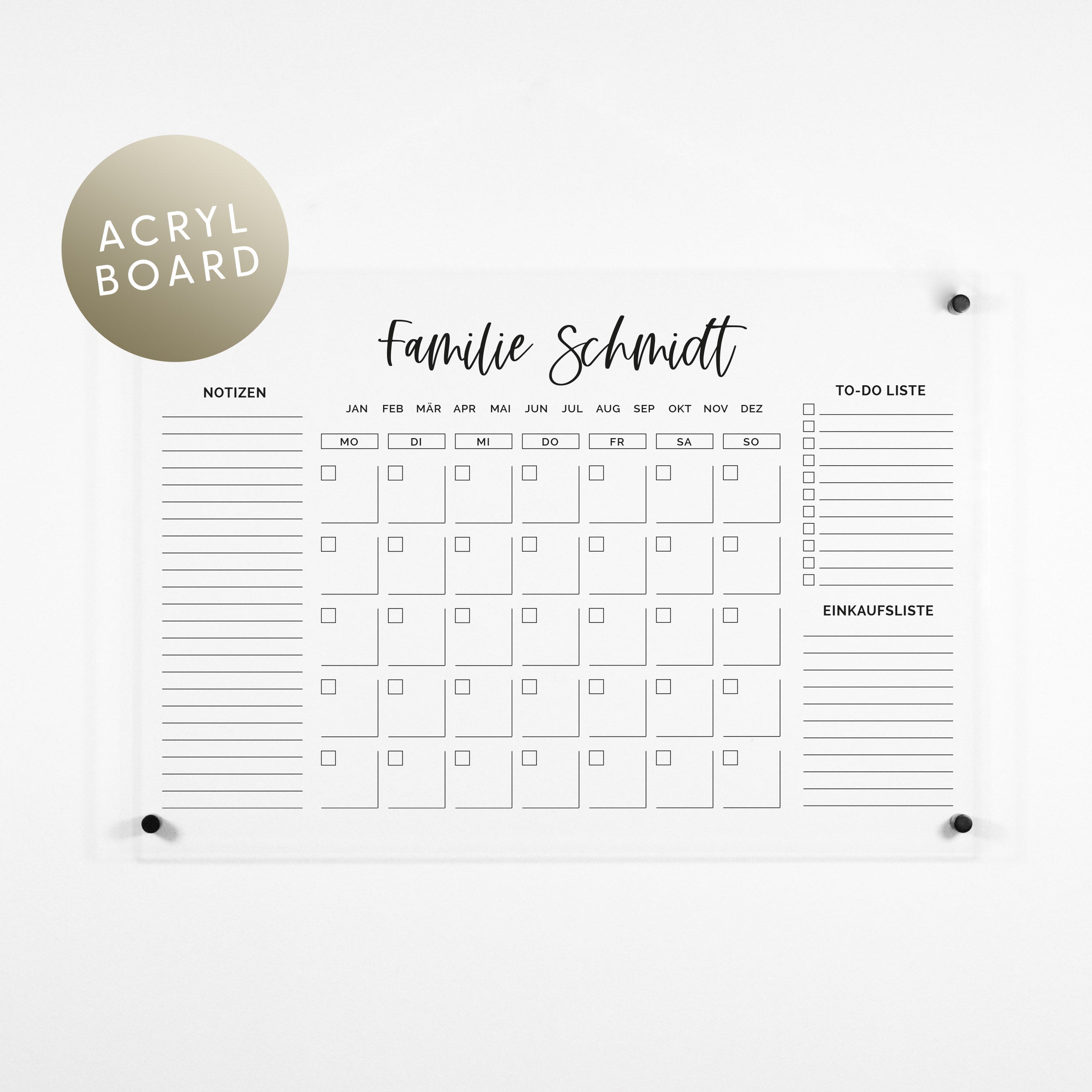 Personalisierter Acryl Kalender | Familie Handlettering
