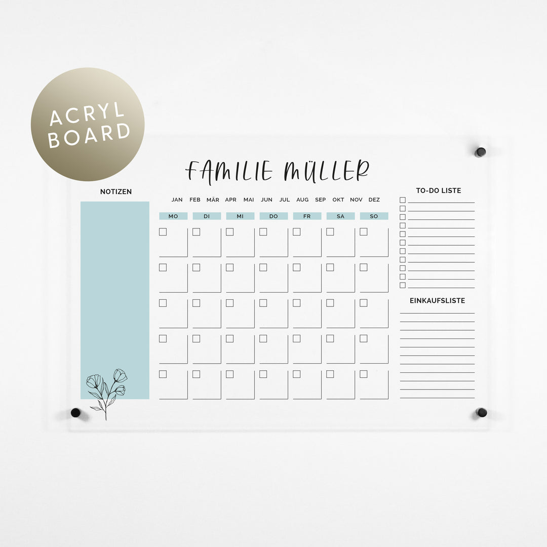 Personalisierter Acryl Kalender | Familie Blau