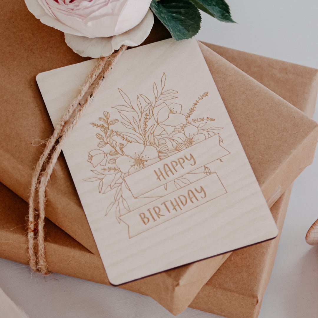 Holzkarte | Blumenstrauss Happy Birthday