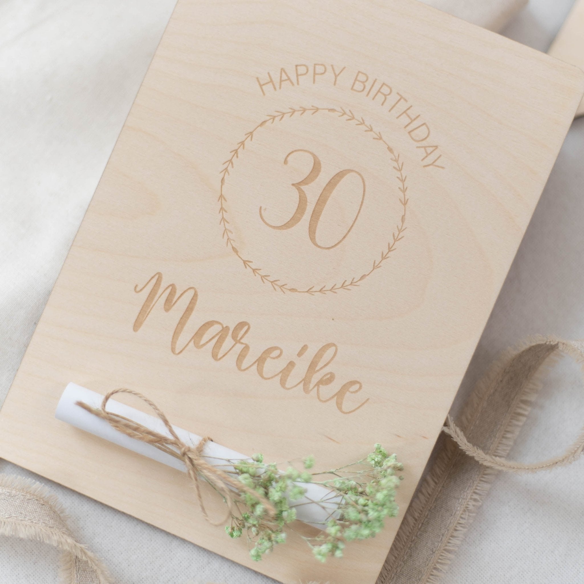 Personalisierte Holzkarte XL Geldgeschenk | Geburtstag Kranz