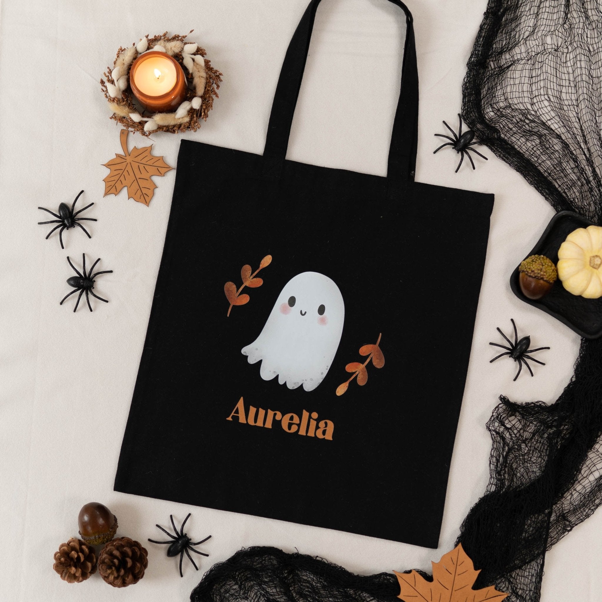 Personalisierter Stoffbeutel SCHWARZ | Halloween Geist
