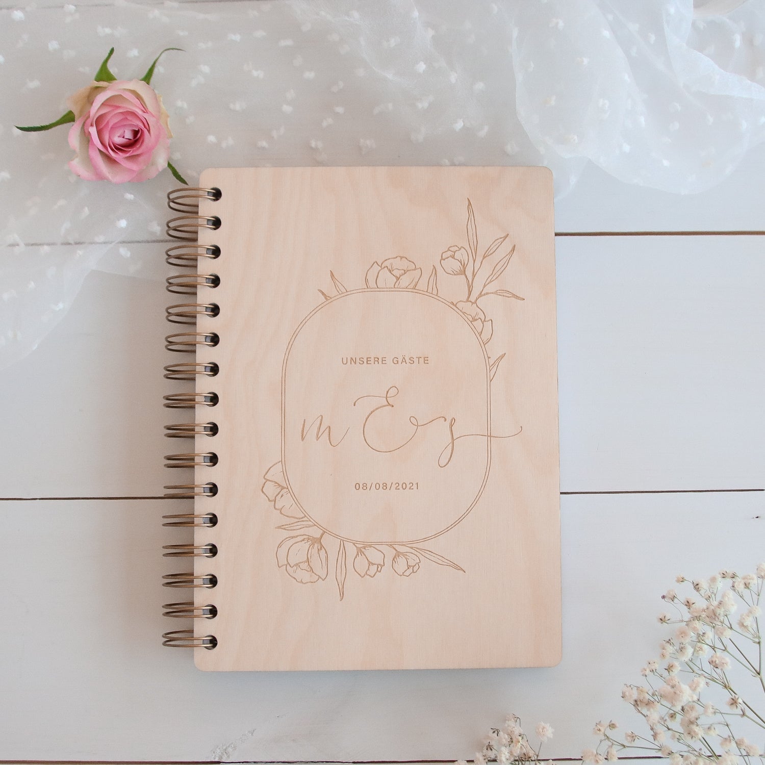 Personalisiertes Gästebuch Holzbuch 'Rosenspiegel'